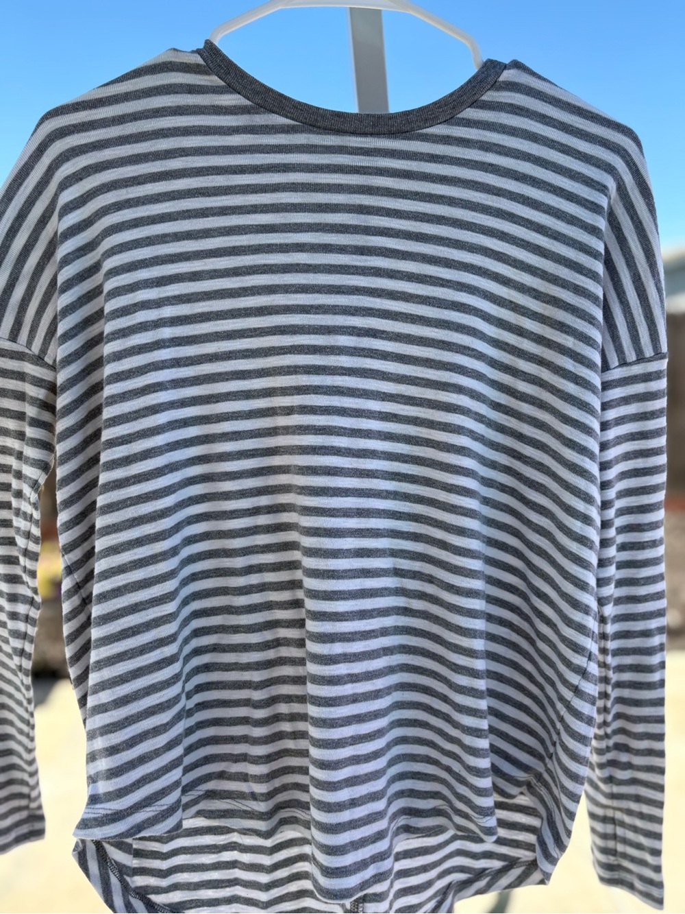 Aerie Striped Long-Sleeve Crewneck Sweater - Gray & White